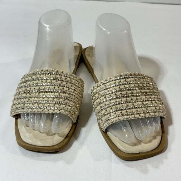 OLIVIA MILLER Beige gold studded Slide Sandals size 9 - Picture 1 of 8